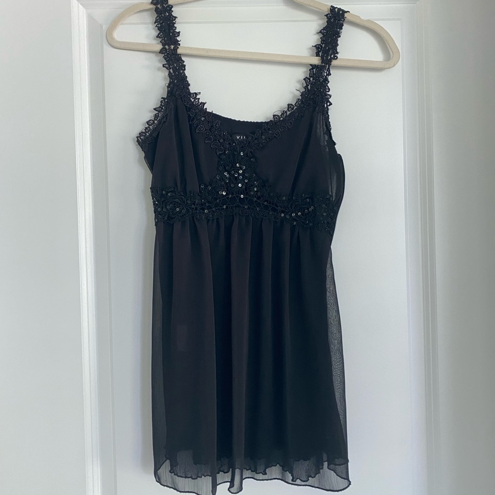 Vintage sheer black babydoll top